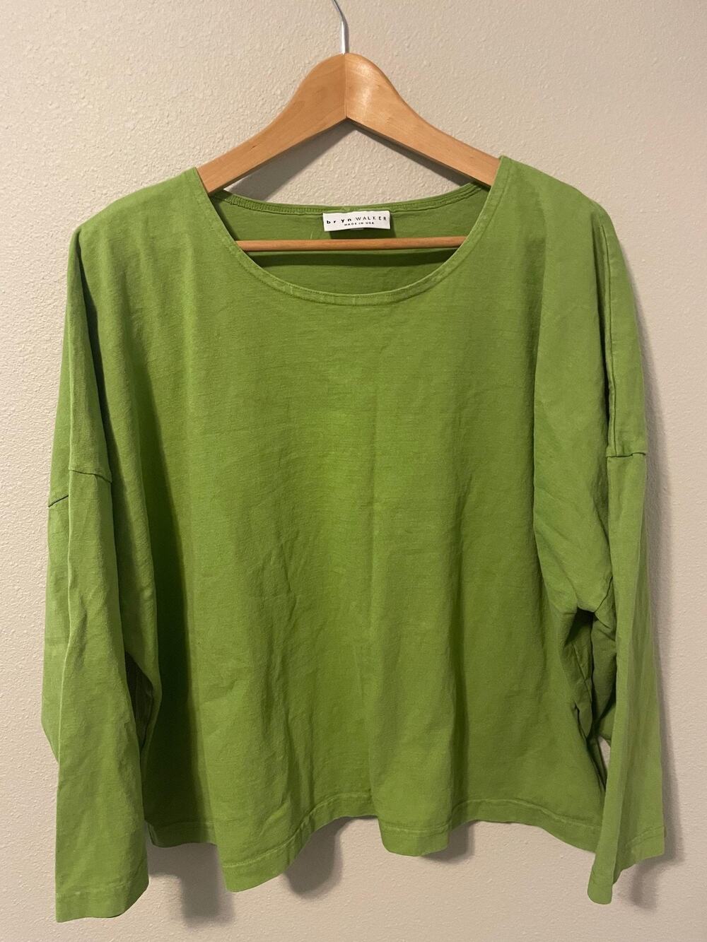 Bryn Walker Top Womens Medium Green Cotton Knit Long Sleeve Boxy Relaxed Boho